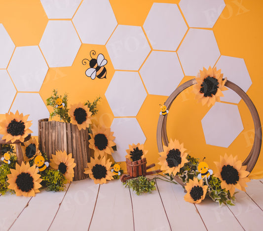 Fox Summer Sunflower Bee Honey Jar Girl Birthday Party Cakesmash Vinyl Backdrop