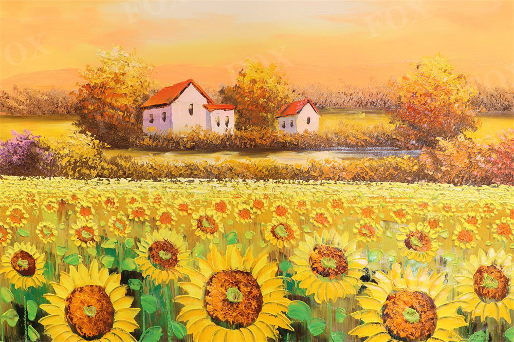 Fox Summer Village Sunflower Vinyl Photography Backdrop