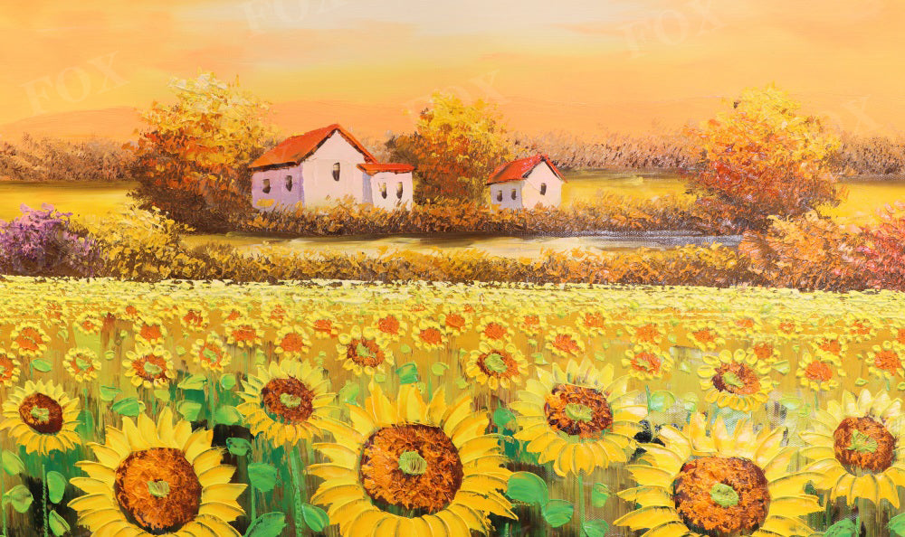 Fox Summer Village Sunflower Vinyl Photography Backdrop