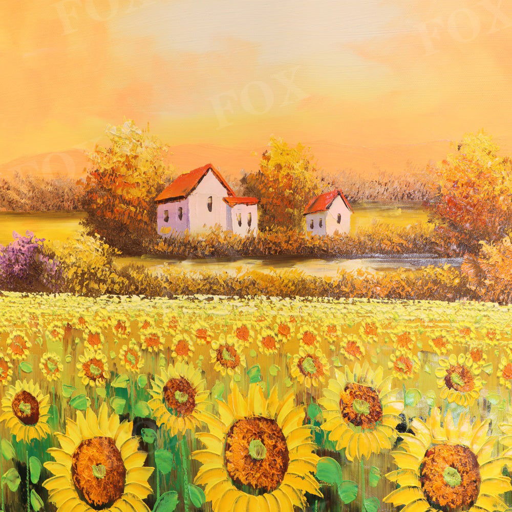 Fox Summer Village Sunflower Vinyl Photography Backdrop