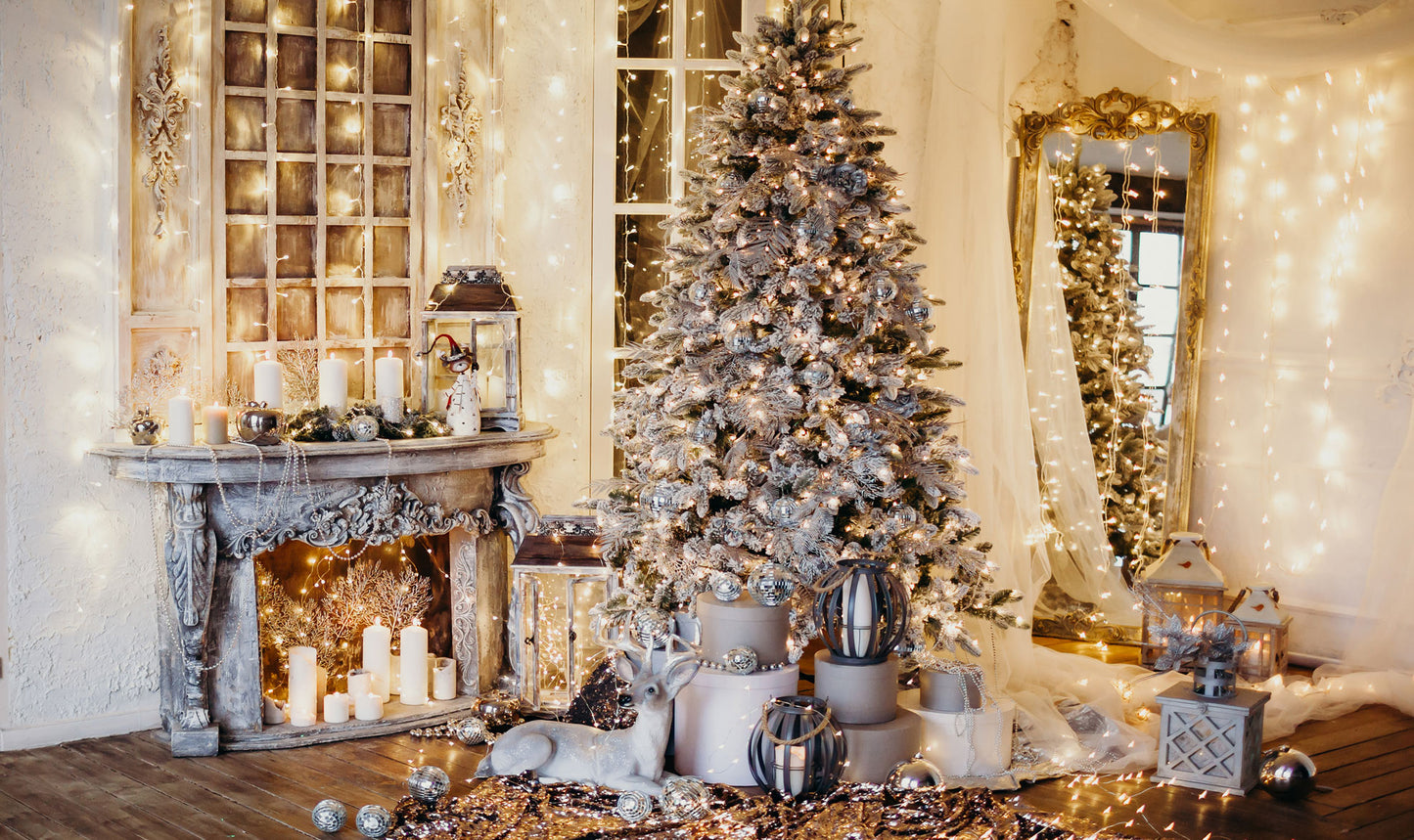 Fox Christmas Tree Eve Candle Light Vinyl Backdrop