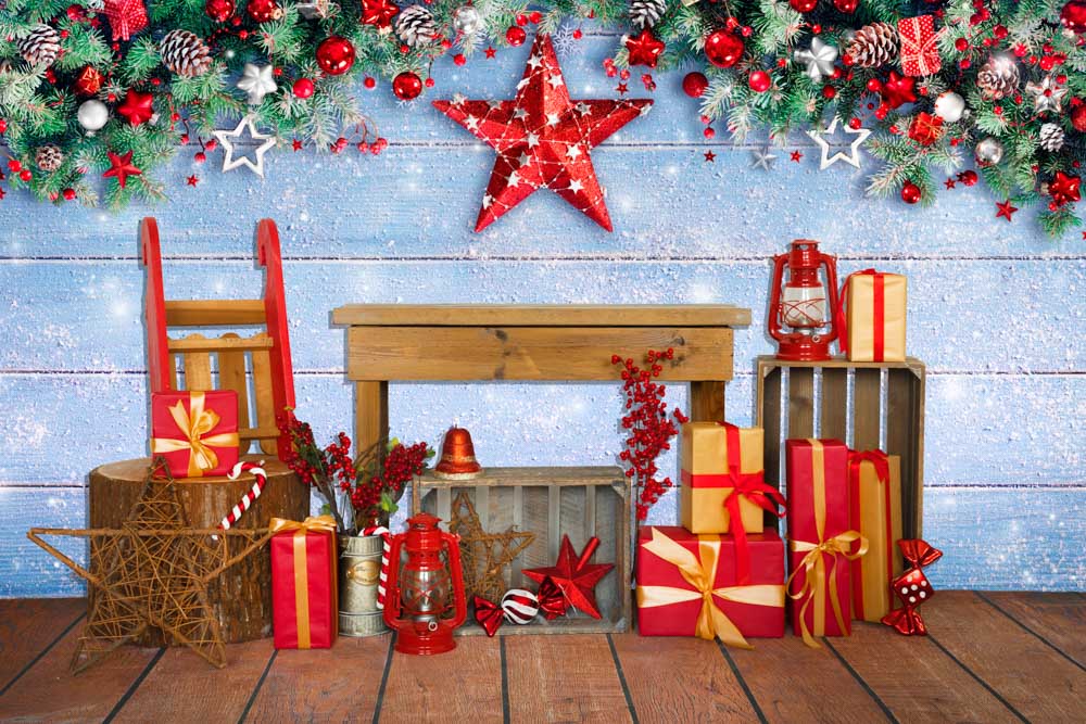 Fox Christmas Red Gift Wall Winter Vinyl Backdrop