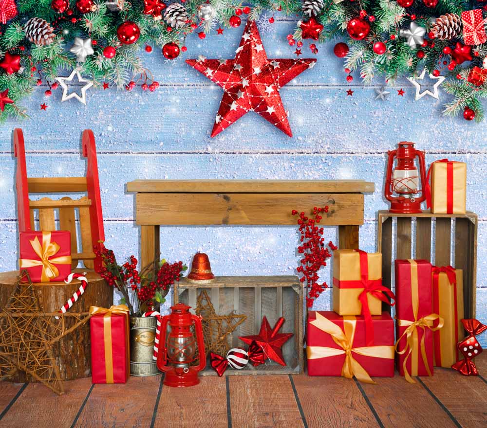 Fox Christmas Red Gift Wall Winter Vinyl Backdrop