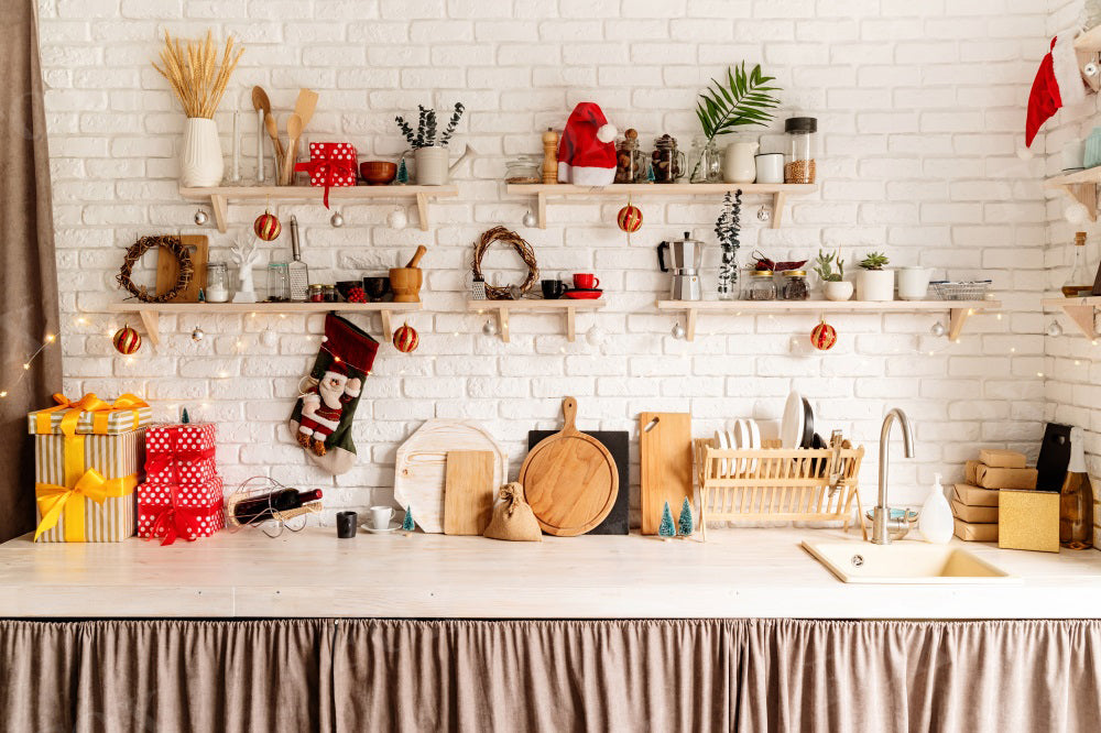 Fox Christmas Kitchen Children Photography Vinyl Backdrop
