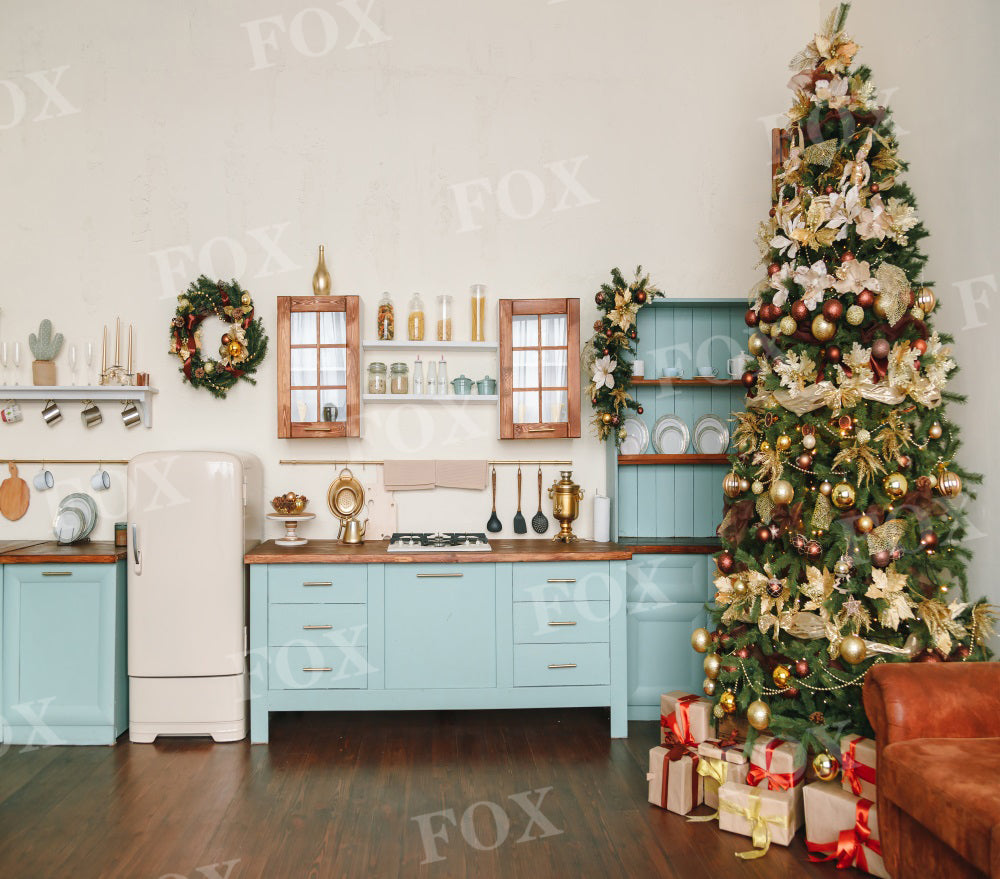Fox Christmas Tree Cupboard Vinyl Photography Backdrop