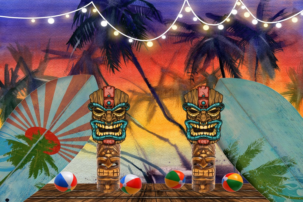 Fox Hawaiian Mask Summer Beach Vinyl Backdrop