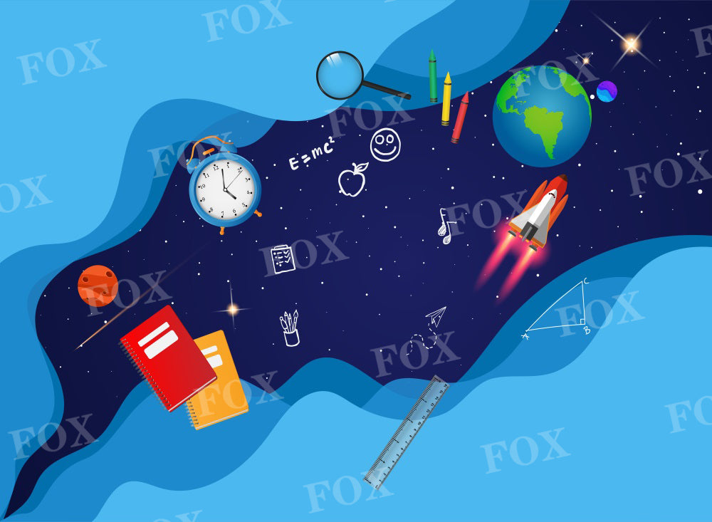 Fox Back to School Rocket Geography Vinyl/Fabric Backdrop