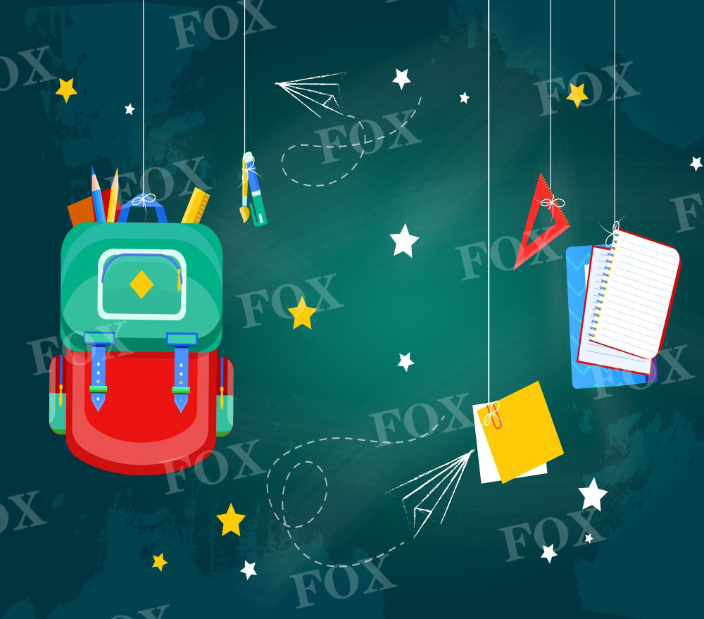 Fox Back to School Math Class Vinyl/Fabric Backdrop