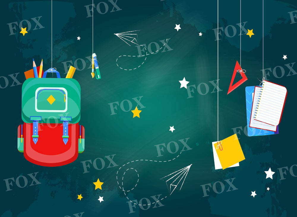 Fox Back to School Math Class Vinyl/Fabric Backdrop