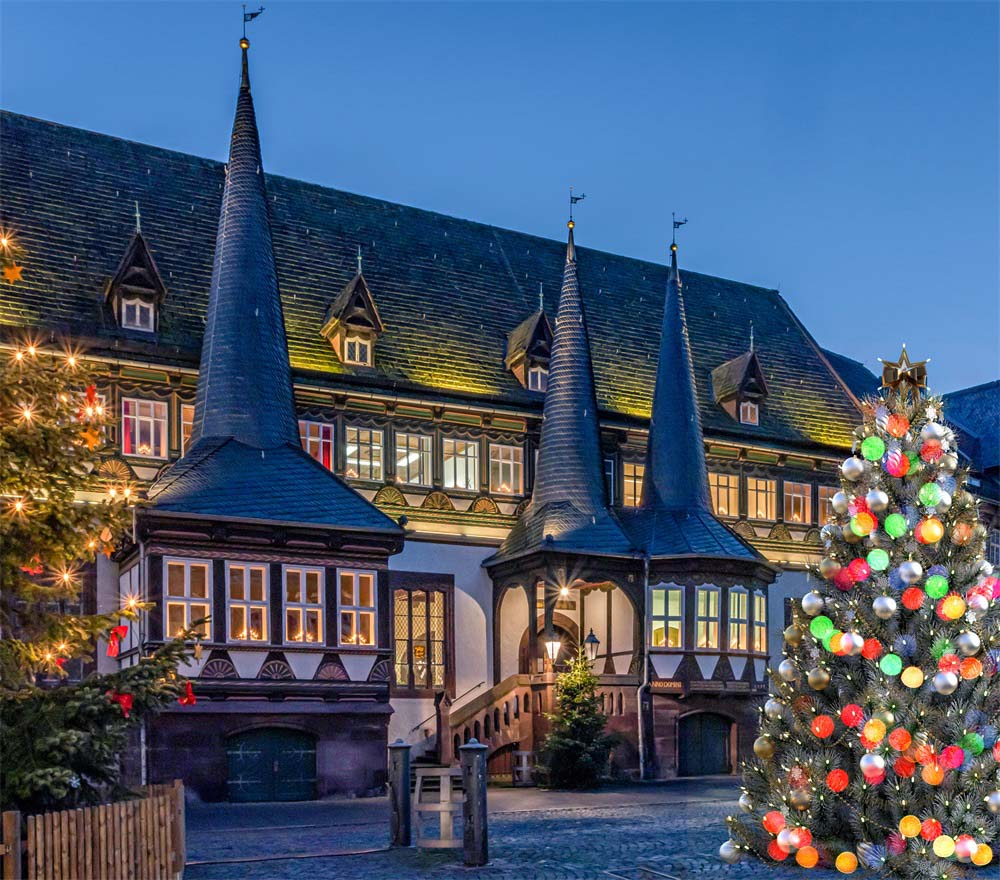 Fox Christmas Trees Fairytale Town Vinyl Backdrop