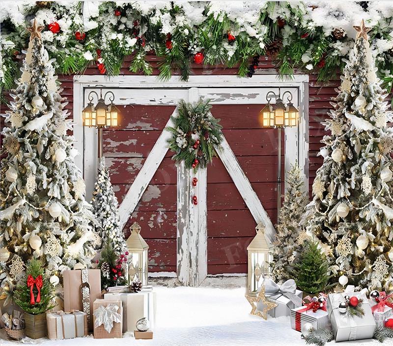 Fox Rustic Christmas Backg Winter Vinyl Backdrop