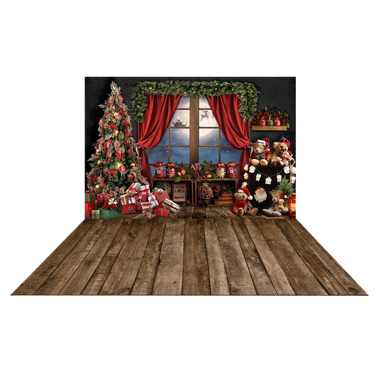 Fox Vinyl Christmas Snow Tree+ Brown Wood Vinyl Floor Drop Combo Set