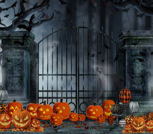 Fox Halloween Iron Gate Pumpkin Lantern Vinyl Backdrop