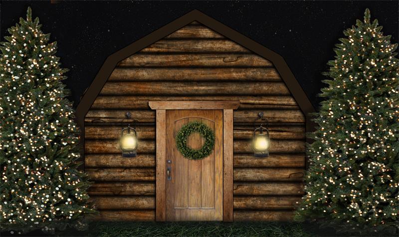 Fox Christmas Tree Vinyl Backdrop Photography