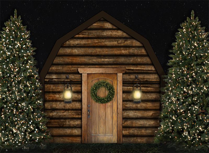 Fox Christmas Tree Vinyl Backdrop Photography