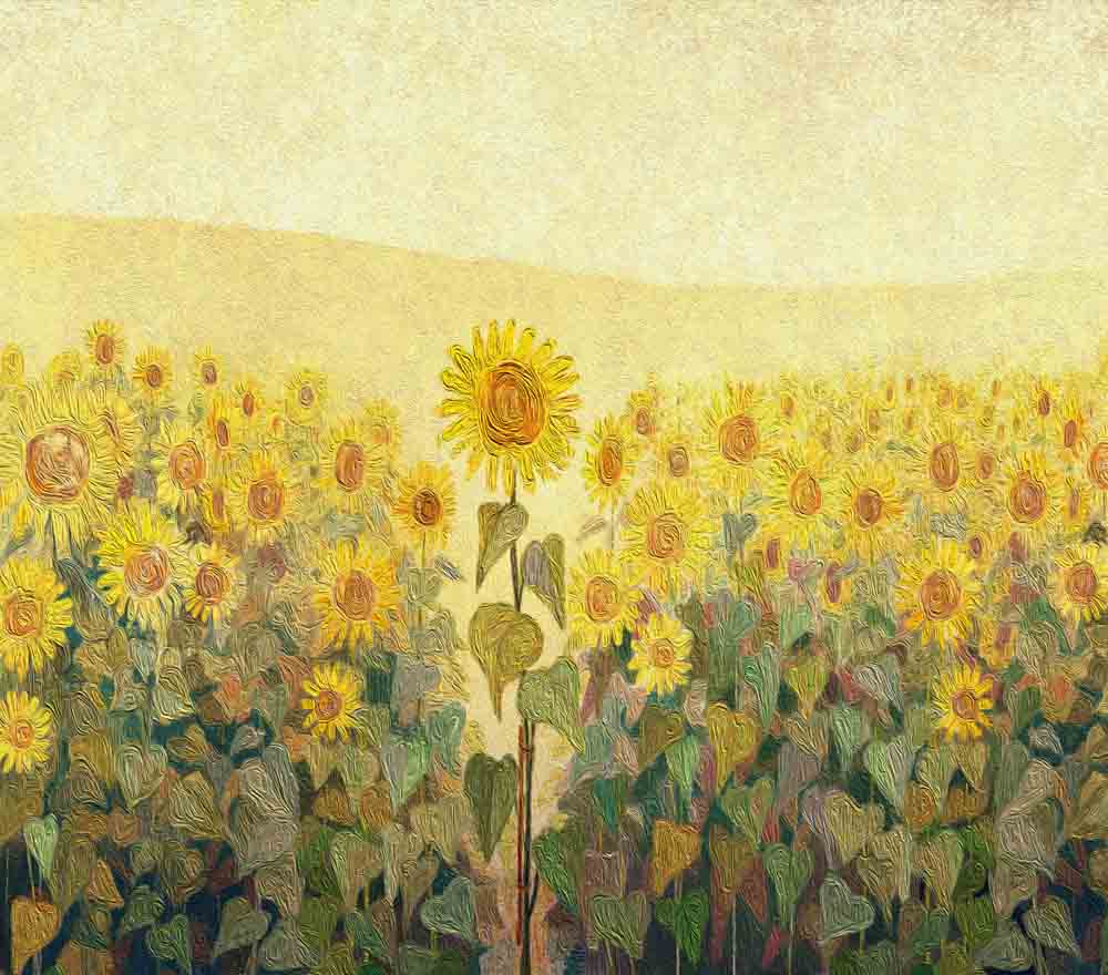 Fox Summer Oil Painting Sunflower Vinyl Backdrop Photography