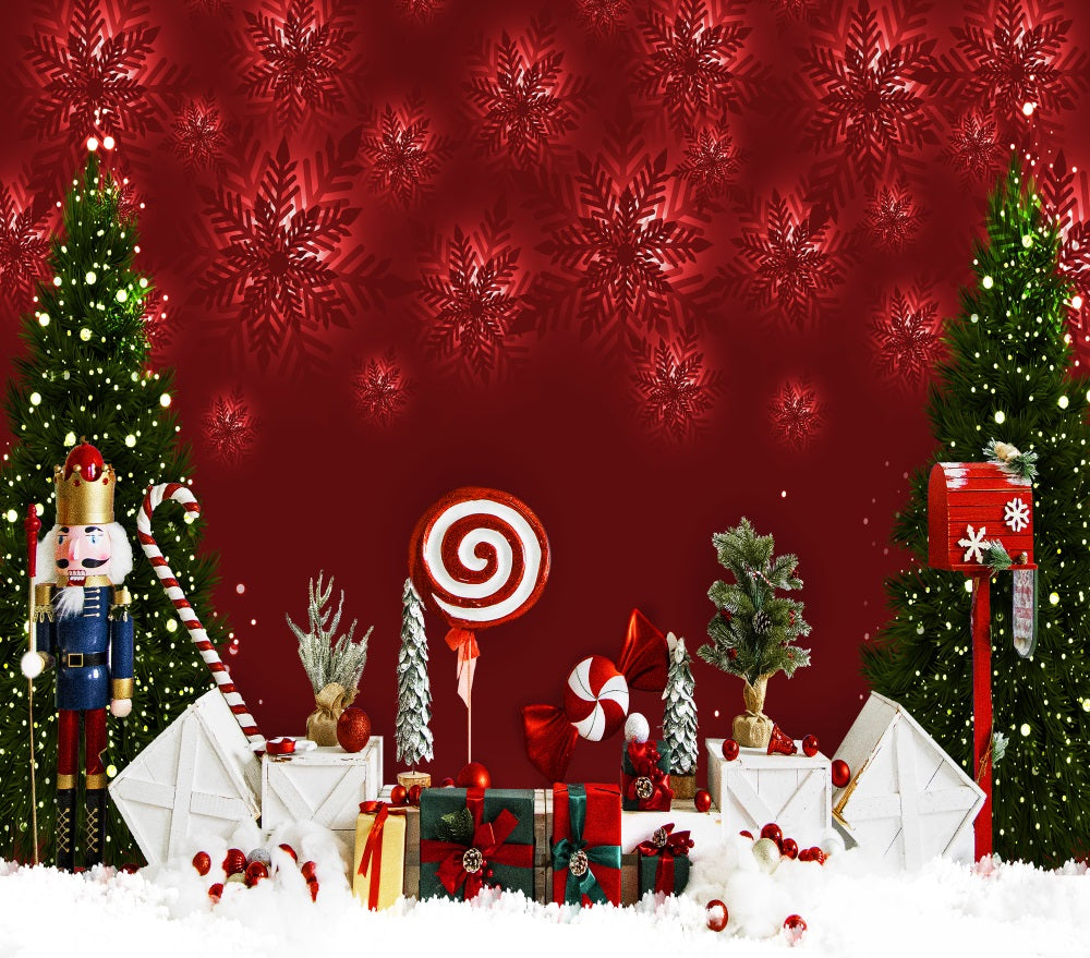 Fox Christmas Snowflake Red Photography Vinyl Backdrop