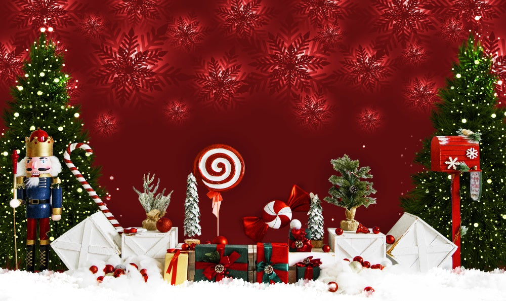 Fox Christmas Snowflake Red Photography Vinyl Backdrop