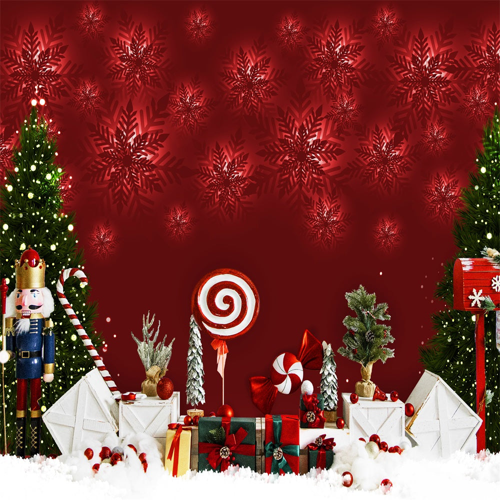 Fox Christmas Snowflake Red Photography Vinyl Backdrop