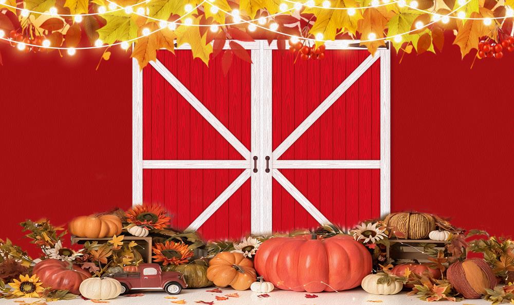 Fox Autumn Farmhouse Barn Sunflower Pumpkin Thanksgiving Vinyl Backdrop