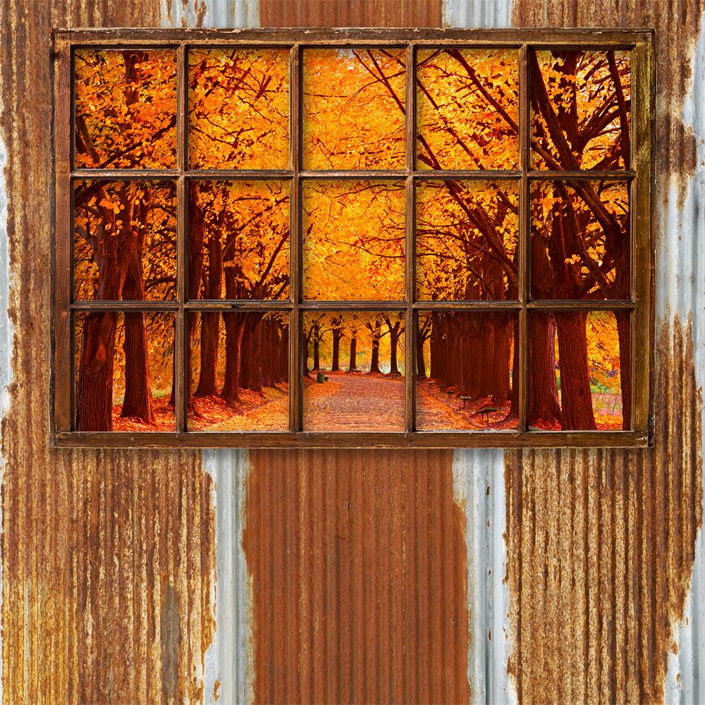 Fox Autumn Forest outside the Window Vinyl Backdrop
