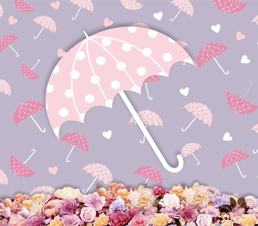 Fox Valentine's Day Pink Umbrella Vinyl Backdrop Designed by JT photography
