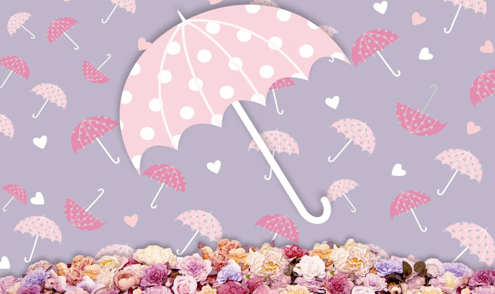 Fox Valentine's Day Pink Umbrella Vinyl Backdrop Designed by JT photography