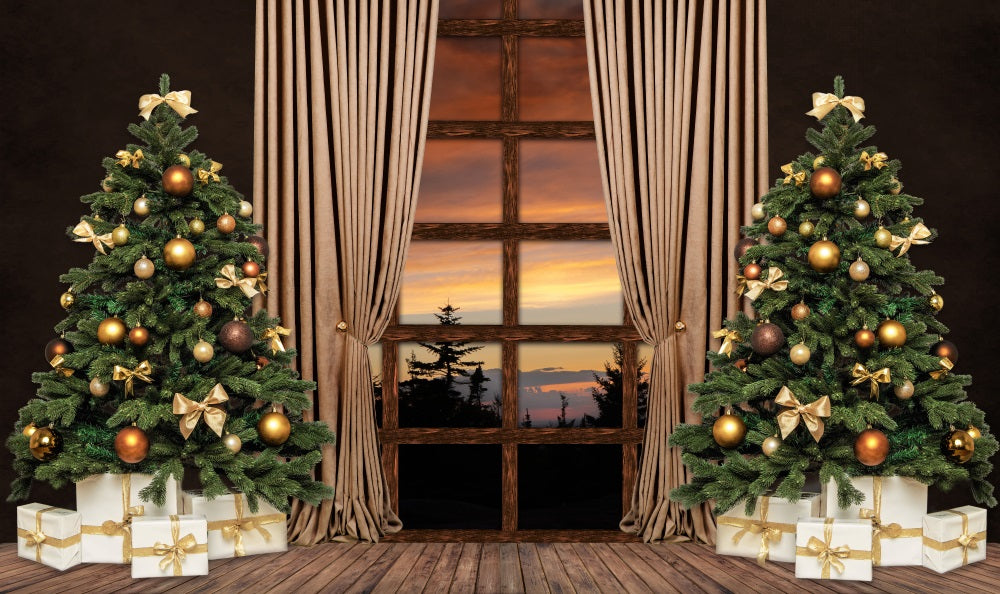 Fox Christmas Trees Indoor Photography Vinyl Backdrop
