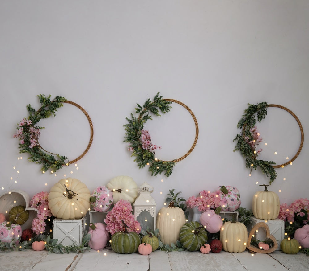 Fox Boho Wreath Pumpkin Autumn Vinyl Backdrop Designed by Blanca Perez
