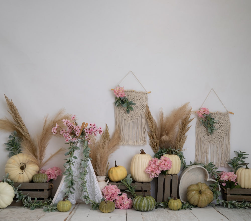 Fox Boho Autumn Pumpkin Vinyl Backdrop Designed by Blanca Perez