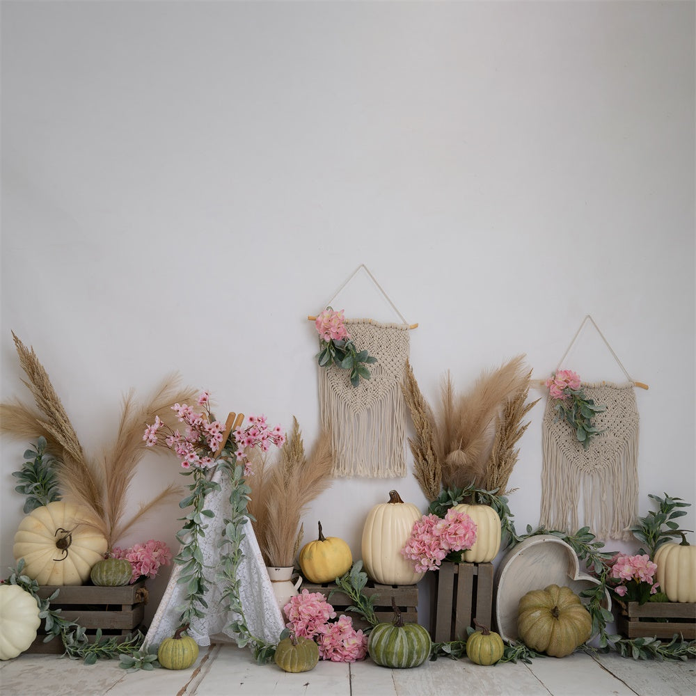 Fox Boho Autumn Pumpkin Vinyl Backdrop Designed by Blanca Perez