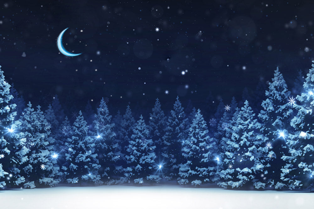 Fox Winter Night Tree Snow Vinyl Backdrop