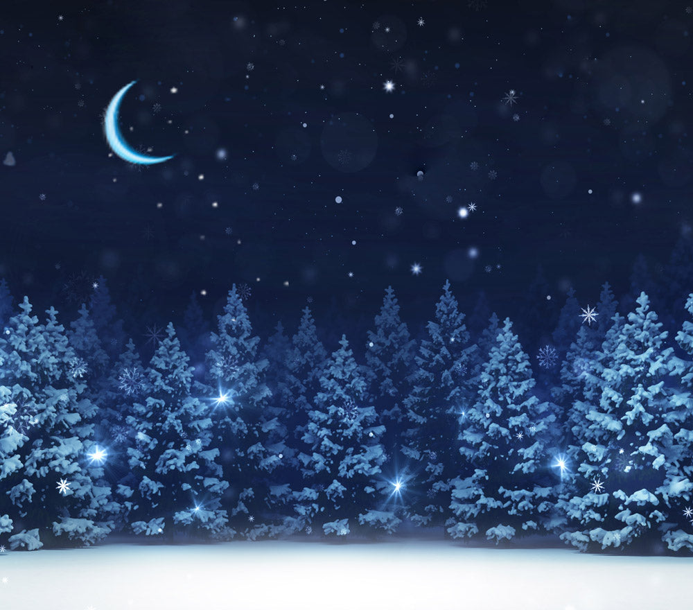 Fox Winter Night Tree Snow Vinyl Backdrop