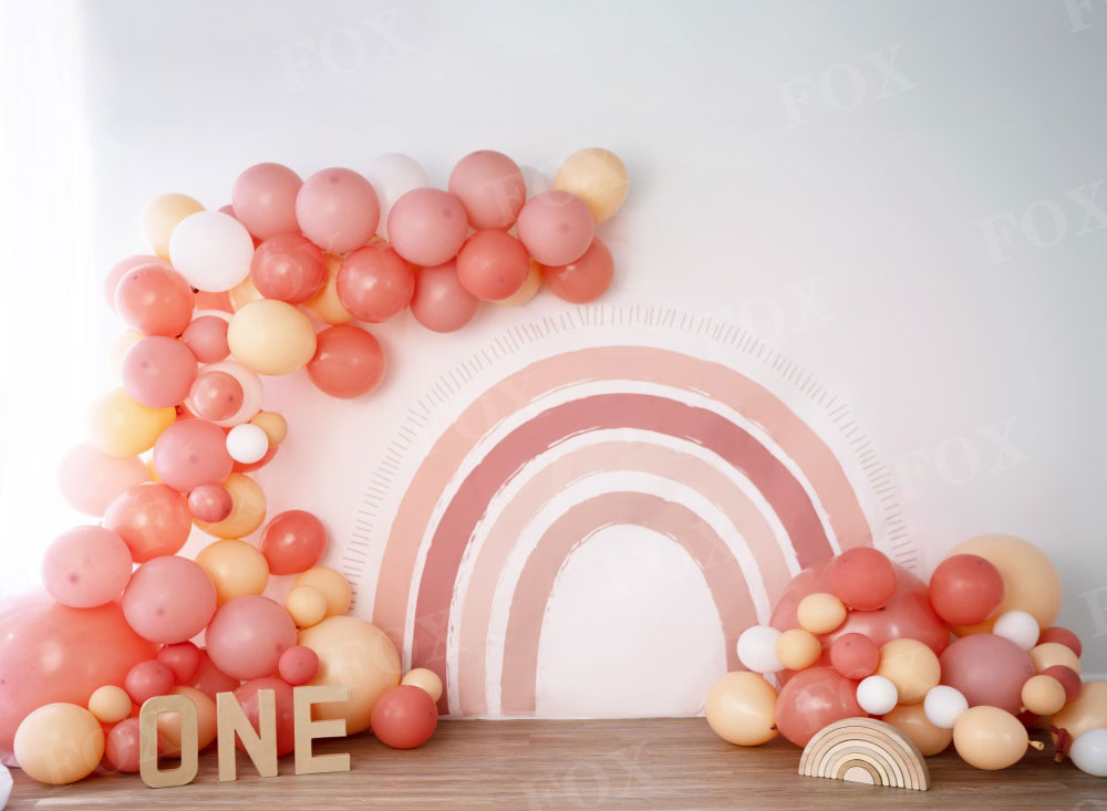 Fox Boho Rainbow Birthday Cakesmash Vinyl Backdrop Design by Kali