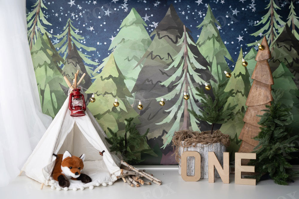 Fox Camping Bday Birthday Cakesmash Vinyl/Fabric Backdrop Design by Kali