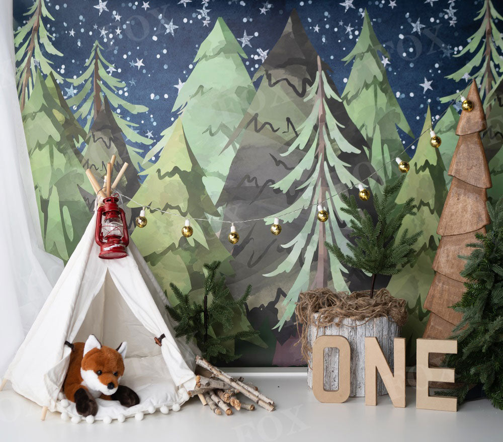 Fox Camping Bday Birthday Cakesmash Vinyl/Fabric Backdrop Design by Kali