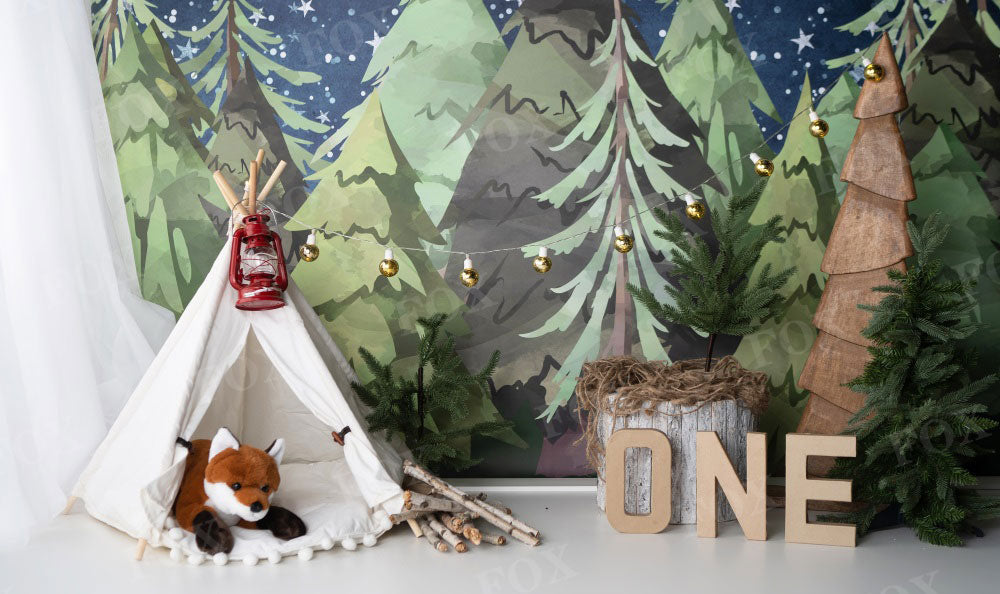 Fox Camping Bday Birthday Cakesmash Vinyl/Fabric Backdrop Design by Kali