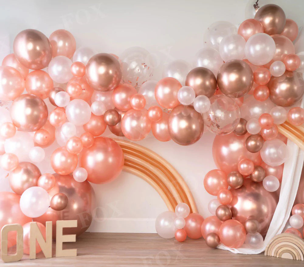 RTS Fox Pink Balloons Birthday Cakesmash Fabric Backdrop Design by Kali