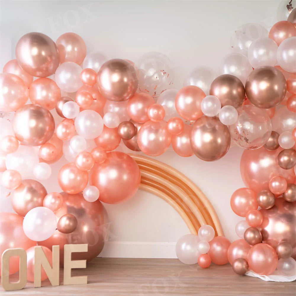RTS Fox Pink Balloons Birthday Cakesmash Fabric Backdrop Design by Kali