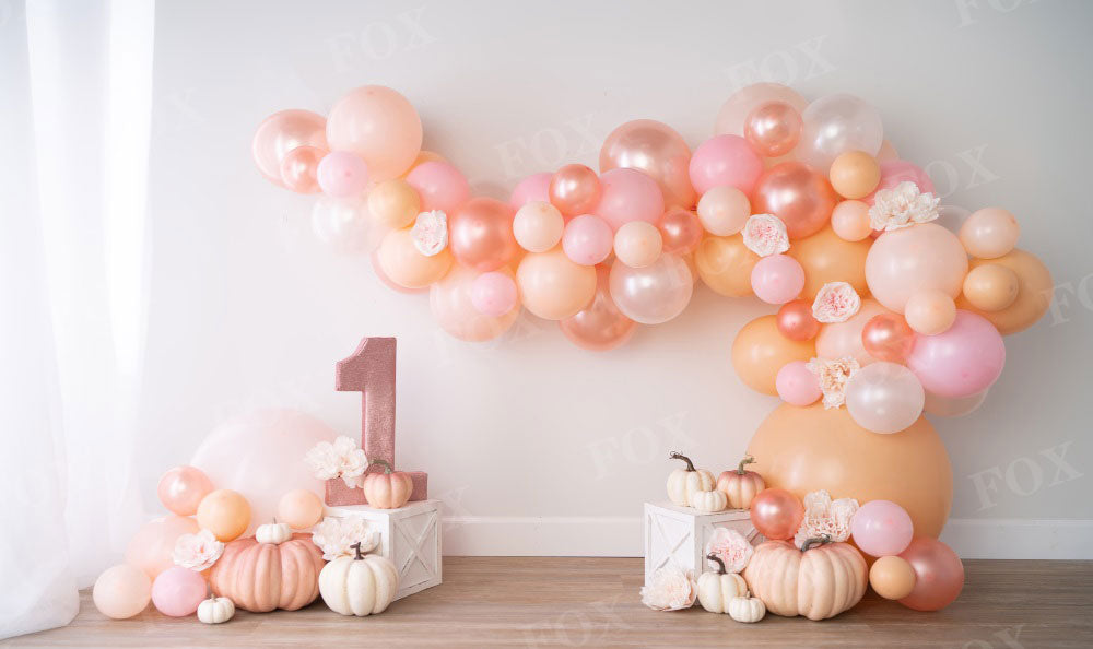 Fox Fall Girl Bday with Pumpkins Birthday Vinyl Backdrop Design by Kali