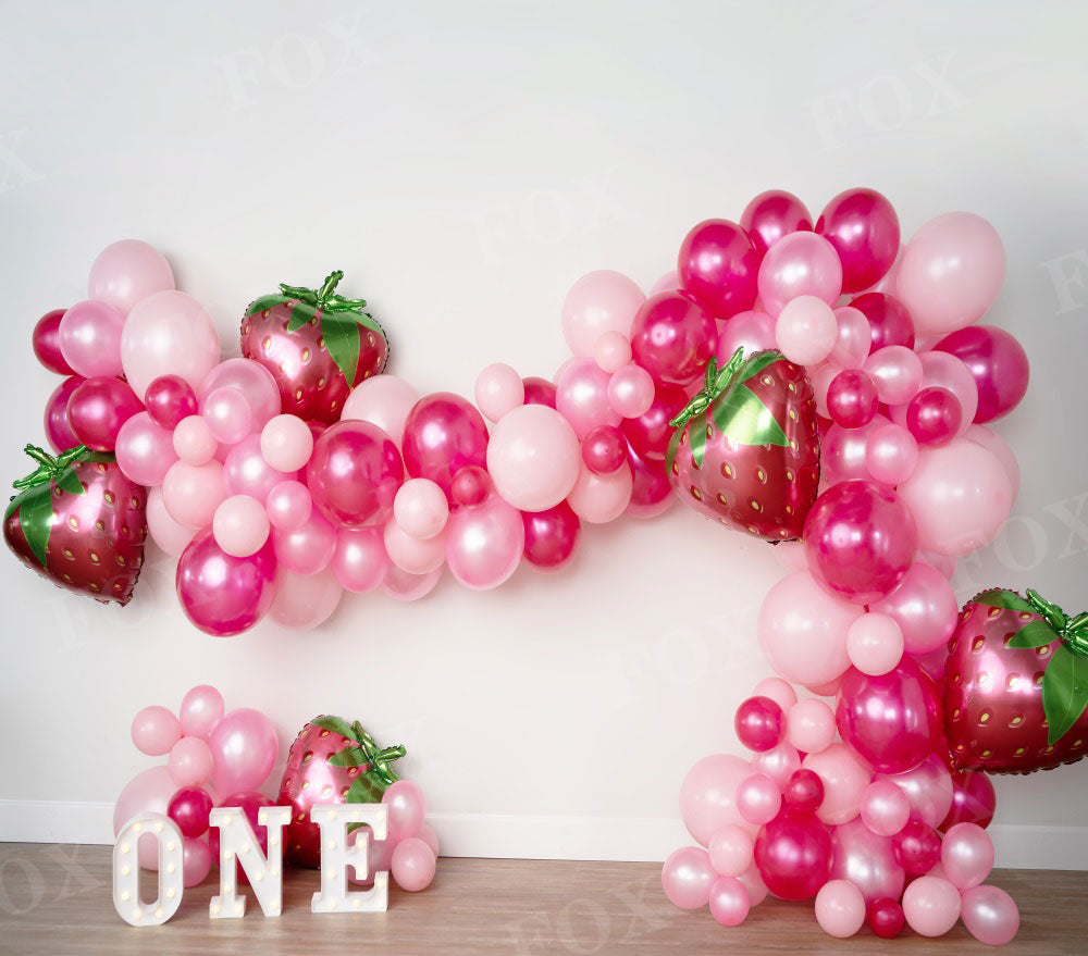 Fox Summer Pink Strawberry Birthday Vinyl Backdrop Design by Kali