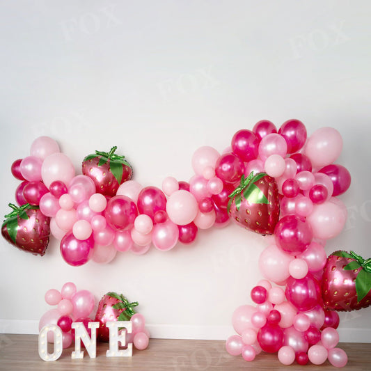 Fox Summer Pink Strawberry Birthday Vinyl Backdrop Design by Kali