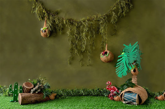 Fox Into the Jungle World Spring Cakesmash Birthday Vinyl Backdrop