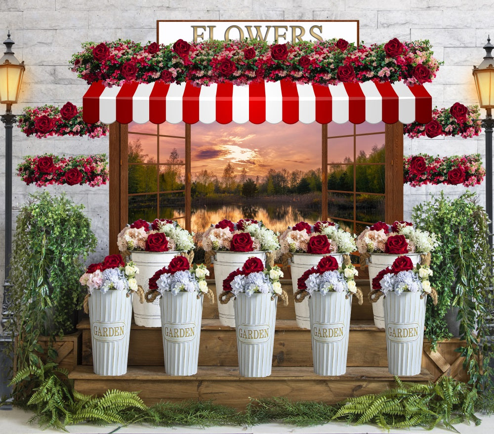 Fox Valentine's Day Window Photography Flowers Vinyl Backdrop