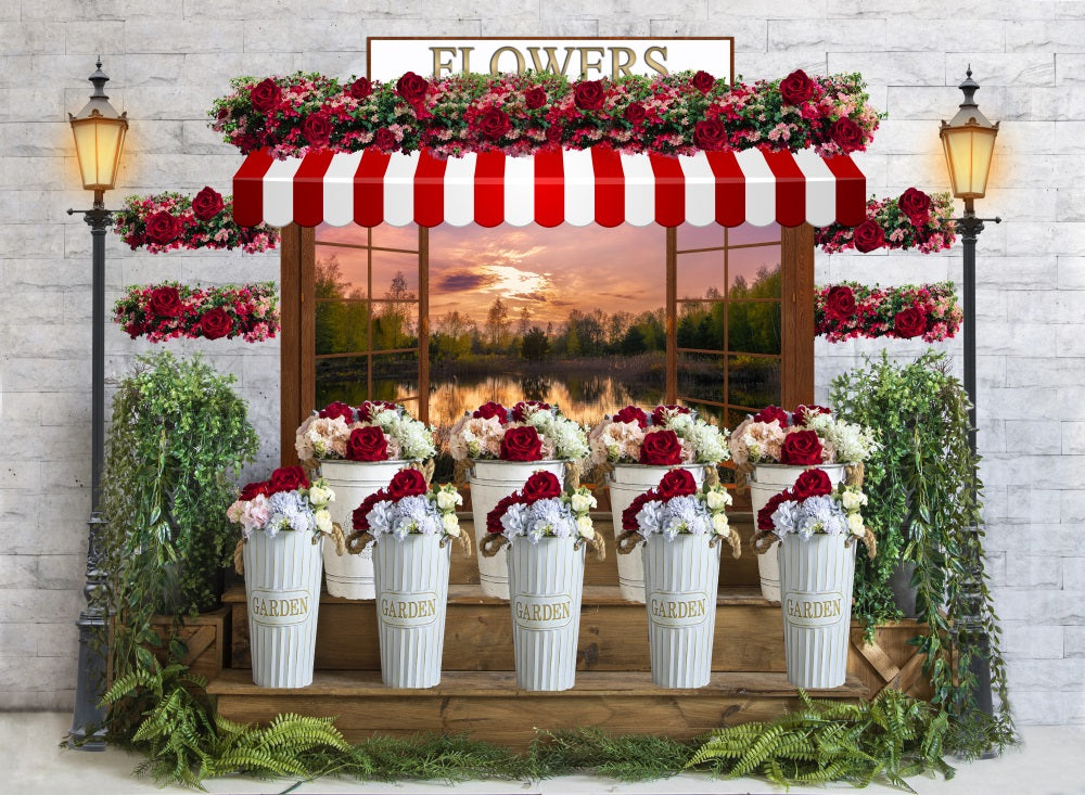 Fox Valentine's Day Window Photography Flowers Vinyl Backdrop