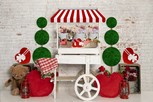 Fox Valentine's Day Candy Cart Photography Vinyl Backdrop
