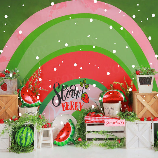 Fox Summer Watermelon Rainbow Cake Smash Vinyl Backdrop