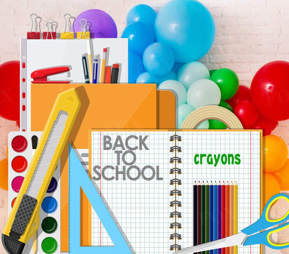 Fox Back to School Primary School Crayons Vinyl Backdrop