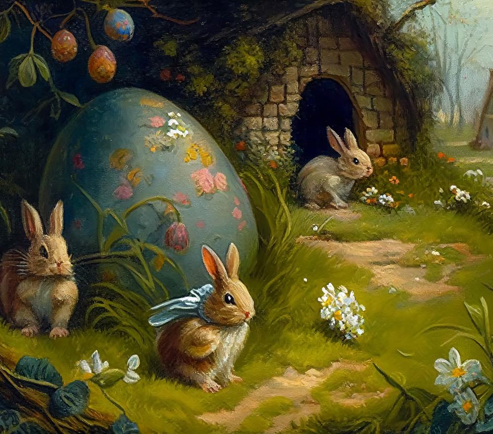 Fox Easter Bunnies House Vinyl/Fabric Backdrop Designed by Blanca Perez