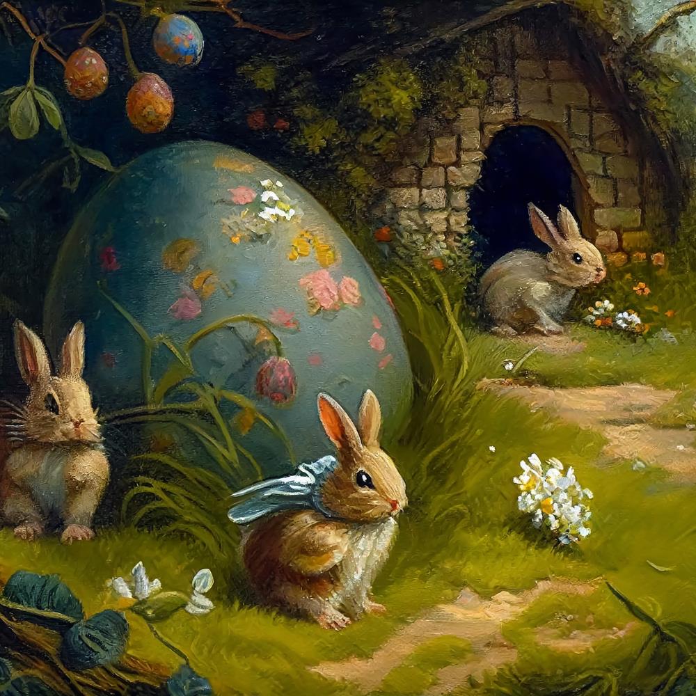 Fox Easter Bunnies House Vinyl/Fabric Backdrop Designed by Blanca Perez